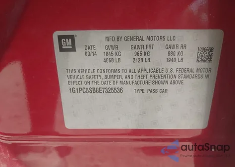 2014 Chevrolet Cruze Lt из США, поврежденный, VIN 1G1PC5SB8E7325536